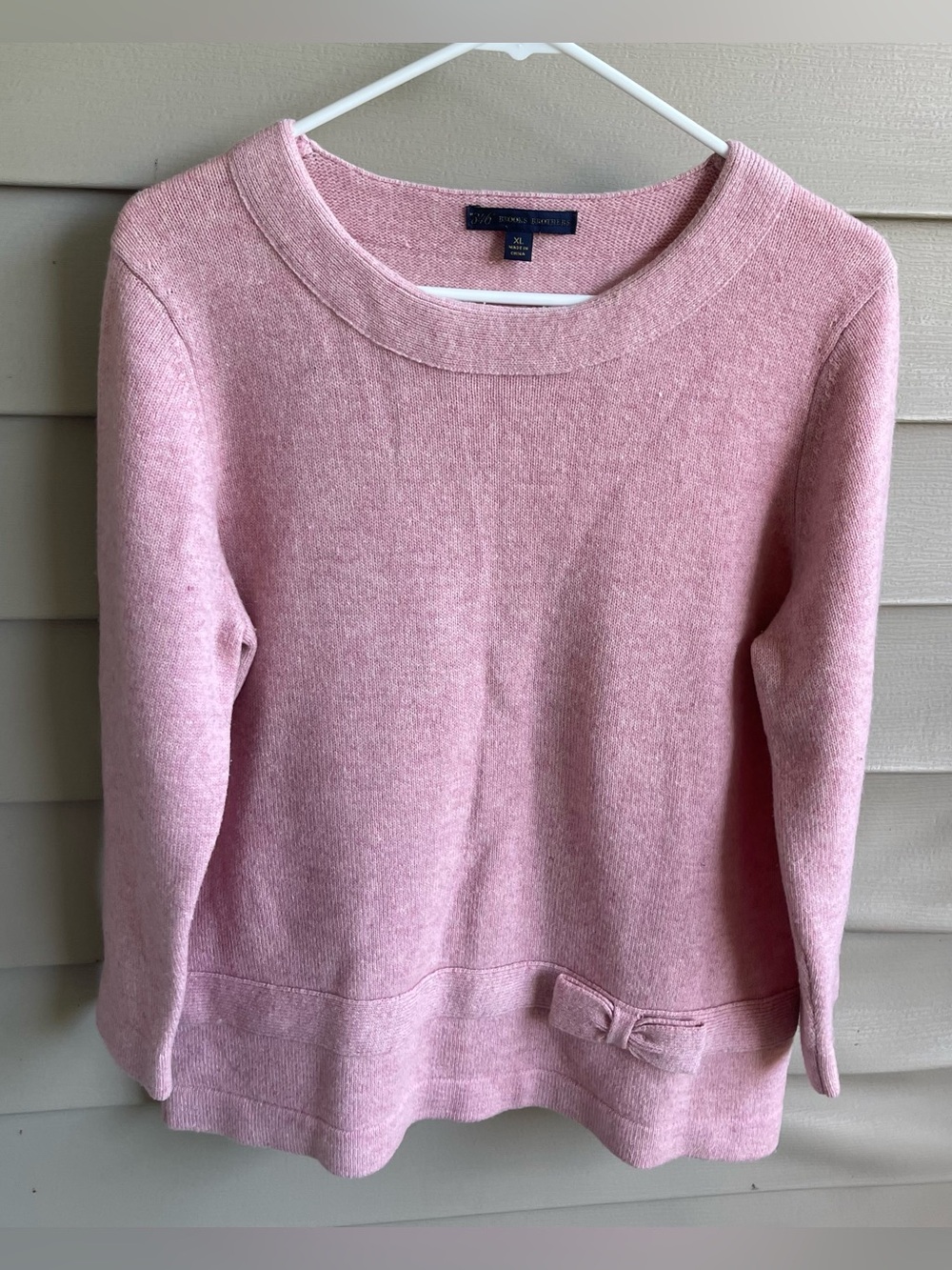 Brooks Brothers 346 Wool Sweater Womens XL Pink Lambswool Bow Accent Pullover